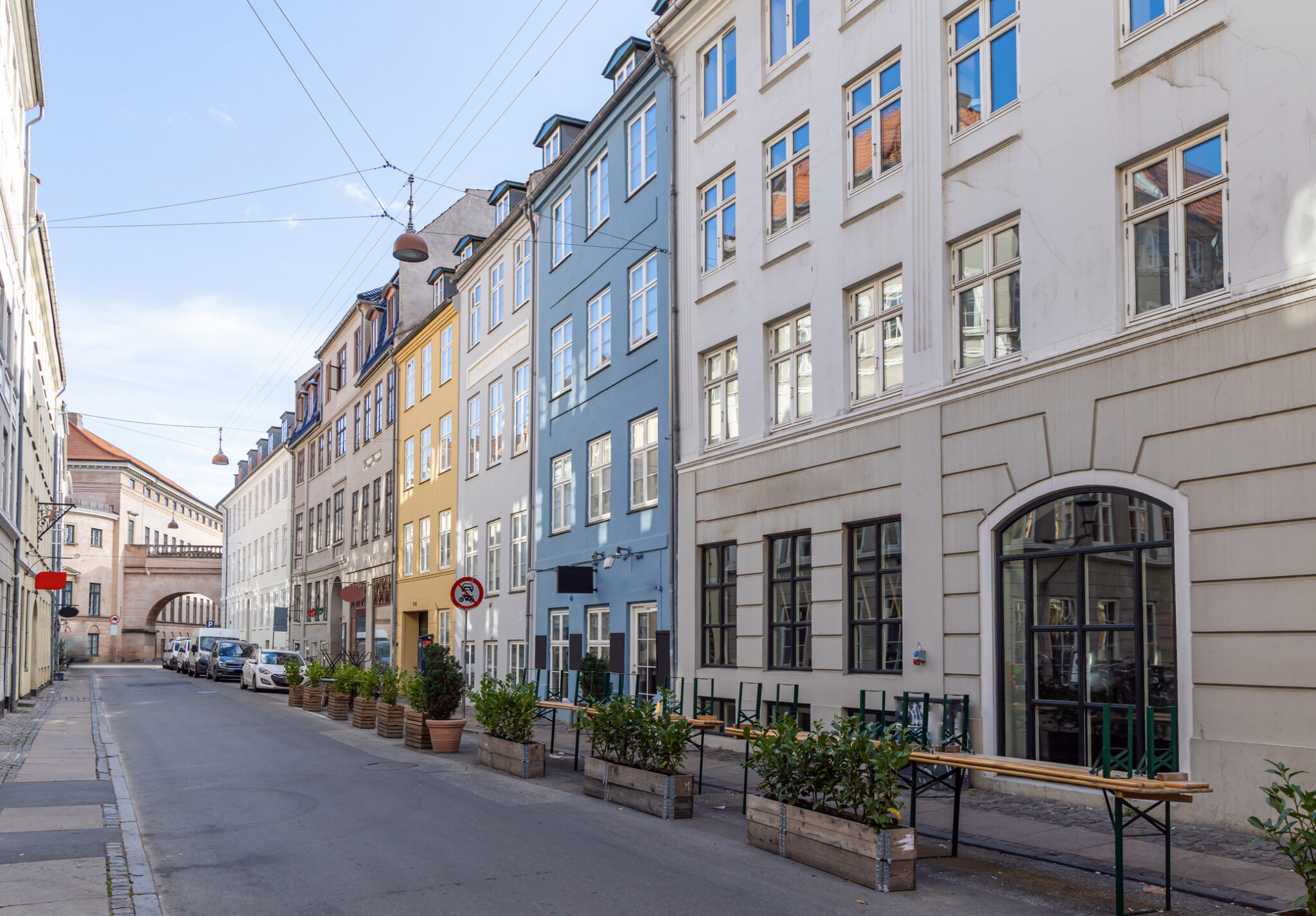 Traditional old houses on the street in Copenhagen, Denmark